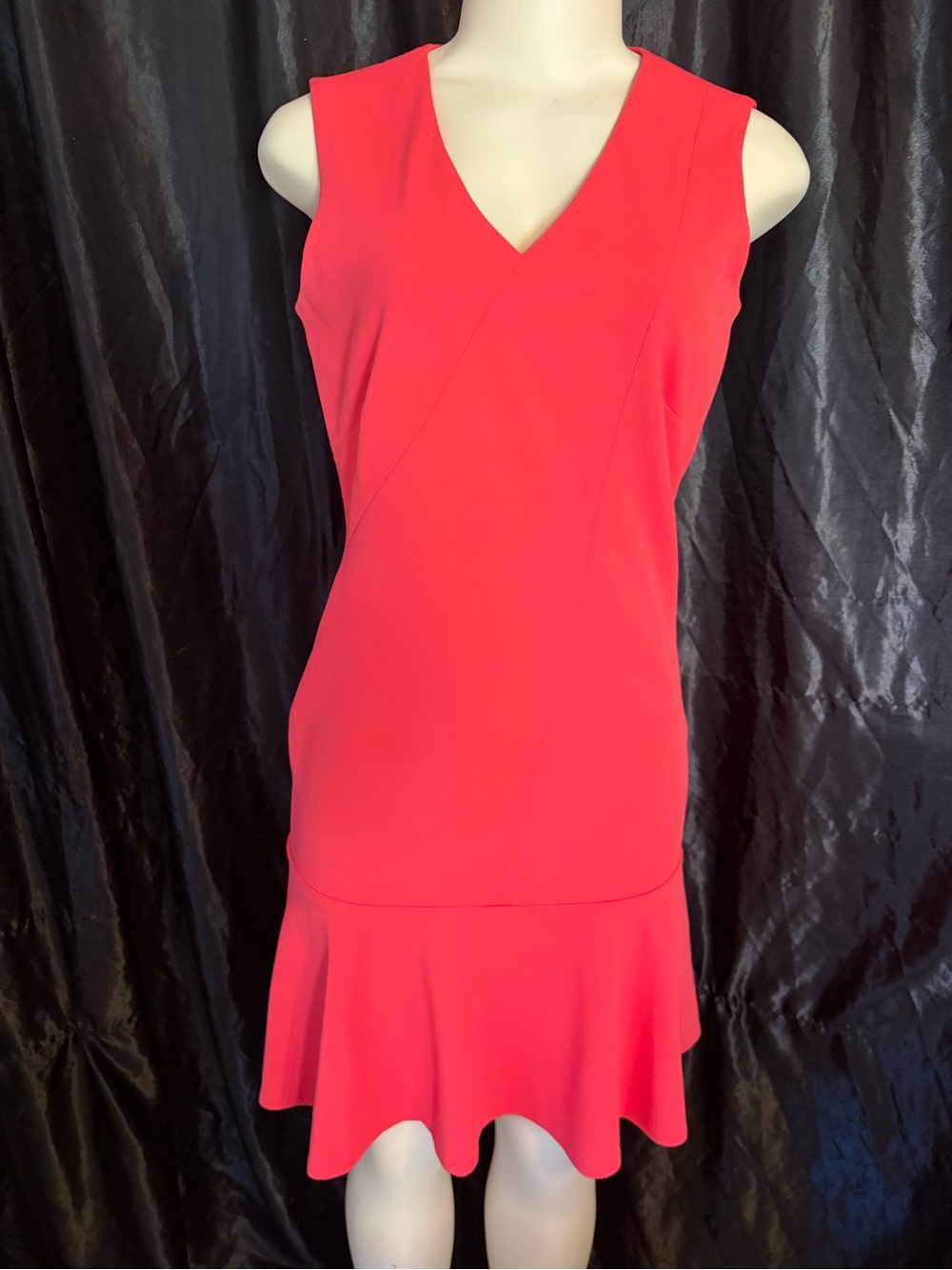 Calvin Klein Coral Sleeveless V-Neck Flounce Hem Dress